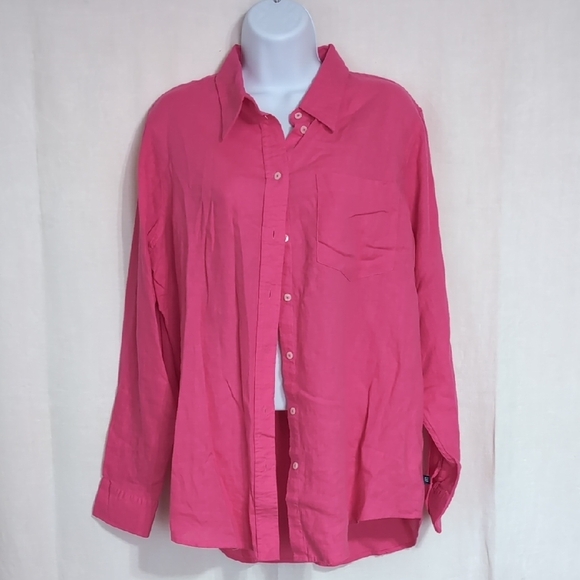 Gap Bright Pink Linen Blend Long Sleeve Button Up Shirt Size Medium - Picture 1 of 6